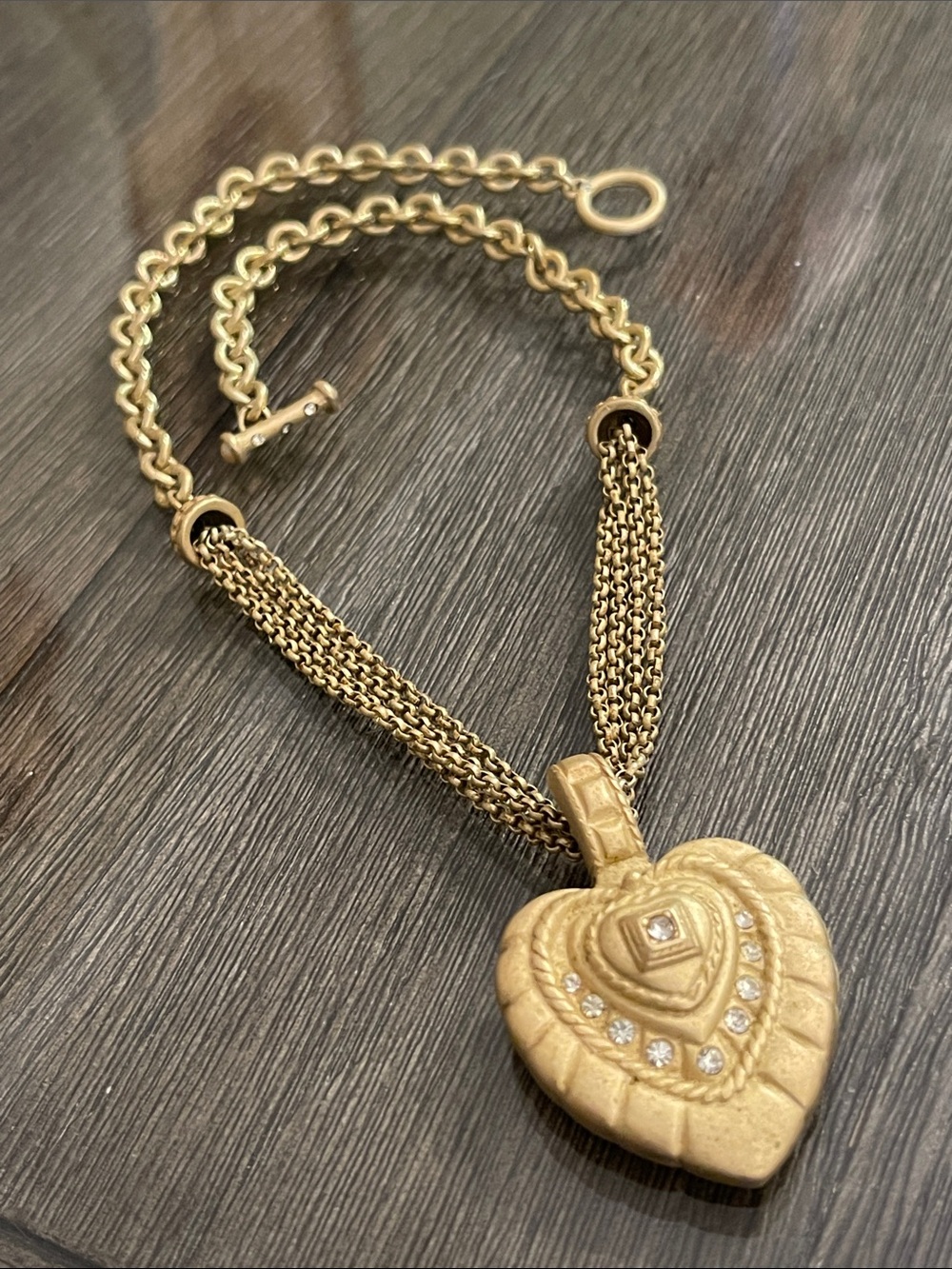 Vintage Style Matte Gold-tone Statement Necklace with Removable Heart Enhancer